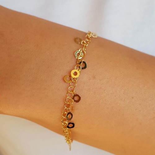 Delikli Pul Sallantılı Gold Gümüş Kadın Bileklik - CNG Jewels (1)