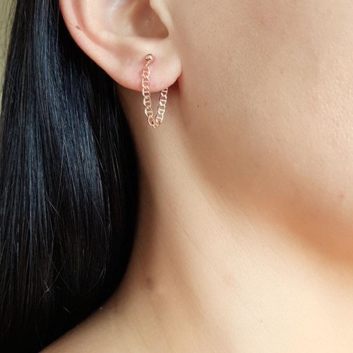 Delikli Zincir Rose Gümüş Bayan Küpe - CNG Jewels