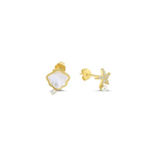 Deniz Yıldızı İstiridye Gold Gümüş Bayan Küpe - CNG Jewels