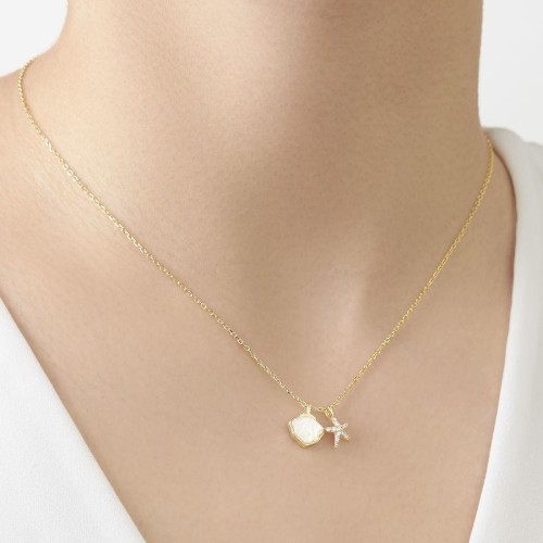 Deniz Yıldızı İstiridye Gold Gümüş Kadın Kolye 