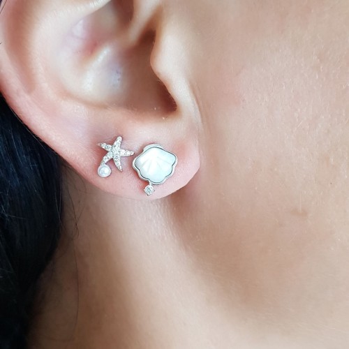 Deniz Yıldızı İstiridye Gümüş Bayan Küpe - CNG Jewels