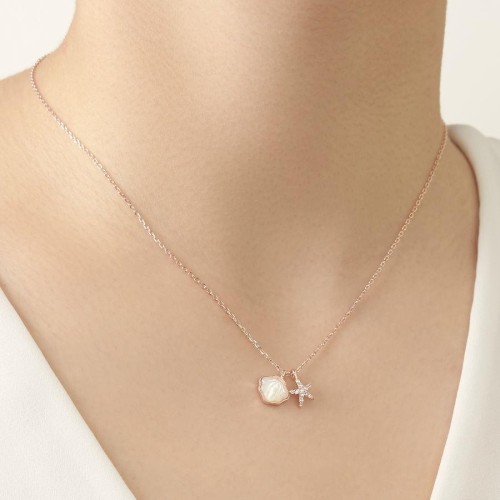 Deniz Yıldızı İstiridye Rose Gümüş Kadın Kolye - CNG Jewels