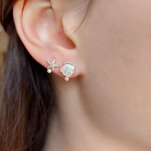 Deniz Yıldızı İstiridye Rose Gümüş Kadın Küpe - CNG Jewels (1)