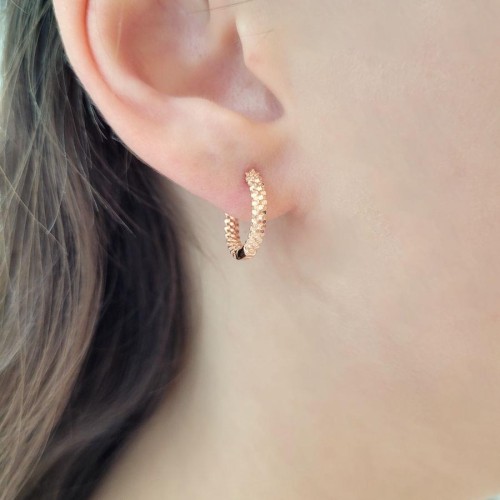 Desenli Halka Rose Gümüş Kadın Küpe - CNG Jewels