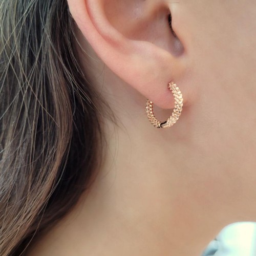 Desenli Halka Rose Gümüş Kadın Küpe - CNG Jewels (1)