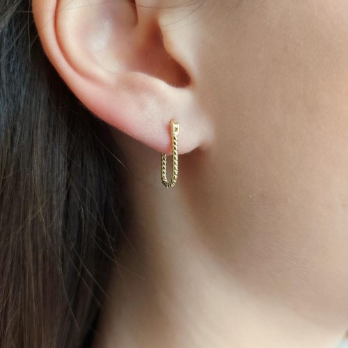 Dikdörtgen Burgu Halka Gold Gümüş Kadın Küpe - CNG Jewels