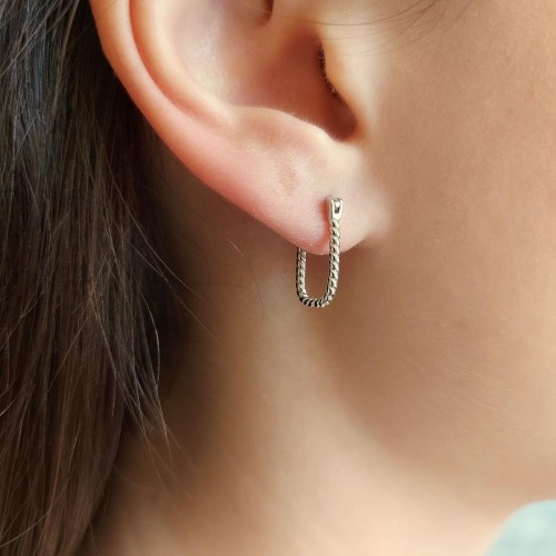 Dikdörtgen Burgu Halka Gümüş Kadın Küpe - CNG Jewels