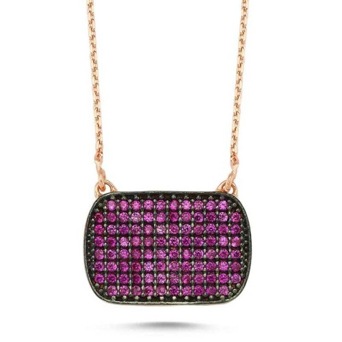 Dikdörtgen Yakut Taşlı Gümüş Kadın Kolye - CNG Jewels