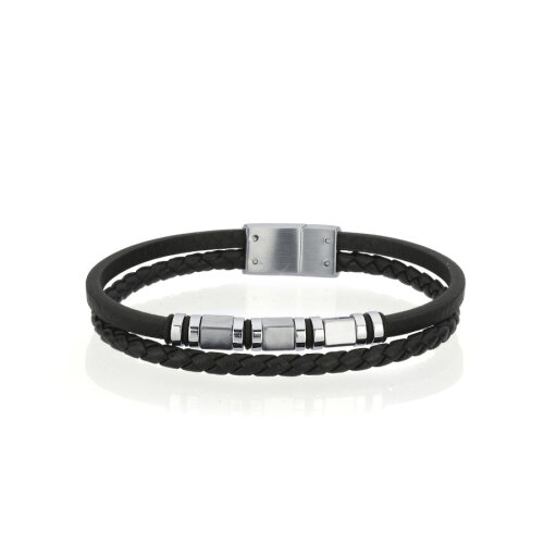 Dilimli Çelik İkili Derili Erkek Bilekliği - CNG Jewels
