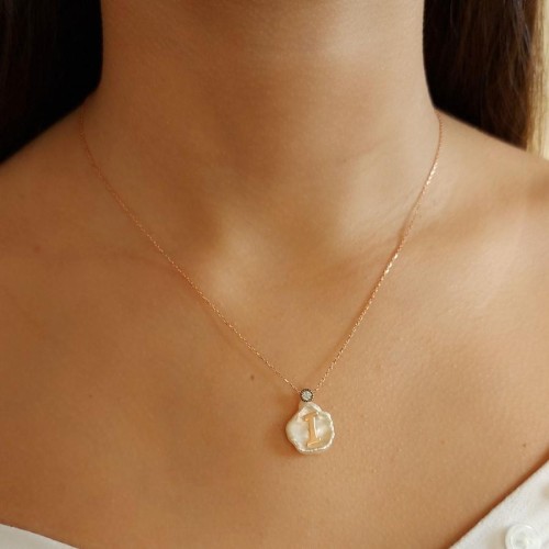 Doğal İnci Üzeri I Harfi Gümüş Bayan Kolye - CNG Jewels (1)
