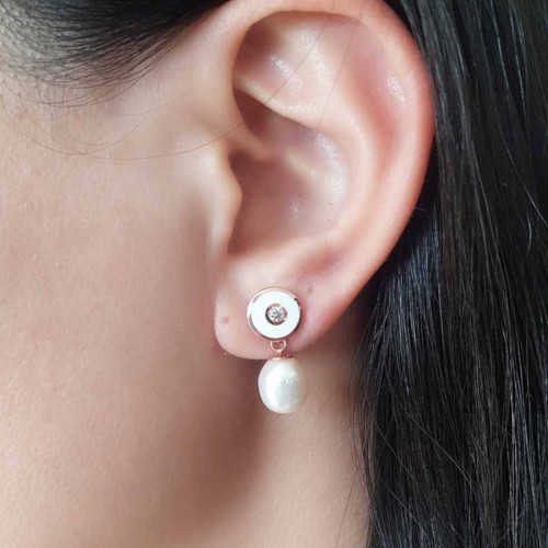 Doğal İncili Beyaz Mineli Gümüş Bayan Küpe - CNG Jewels