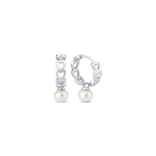 Doğal İncili Kalpli Küçük Gümüş Kadın Halka Küpe - CNG Jewels