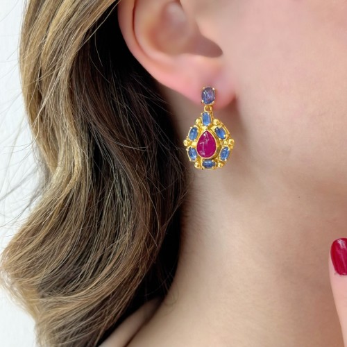 Doğal Yakut Kyanite Taşlı Tasarım Kadın Gümüş Küpe - CNG Jewels (1)