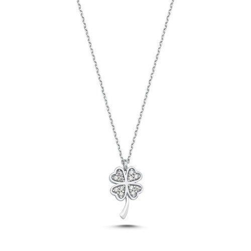 Dört Yaprak Yonca Beyaz Altın Kolye - CNG Jewels