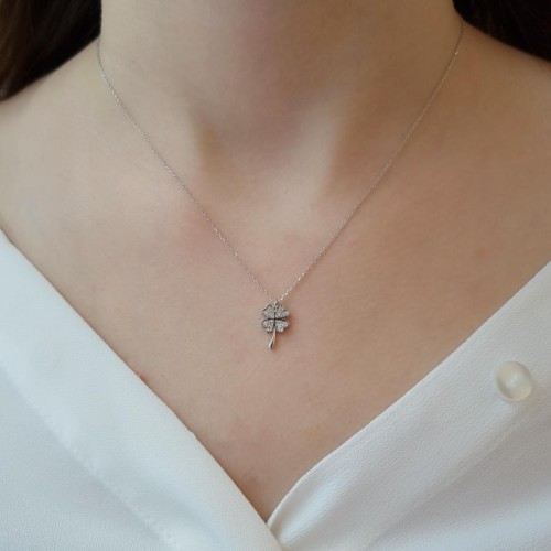 Dört Yaprak Yonca Beyaz Altın Kolye - CNG Jewels (1)