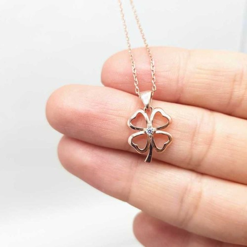 Dört Yaprak Yonca Rose Gümüş Kadın Kolye - CNG Jewels (1)