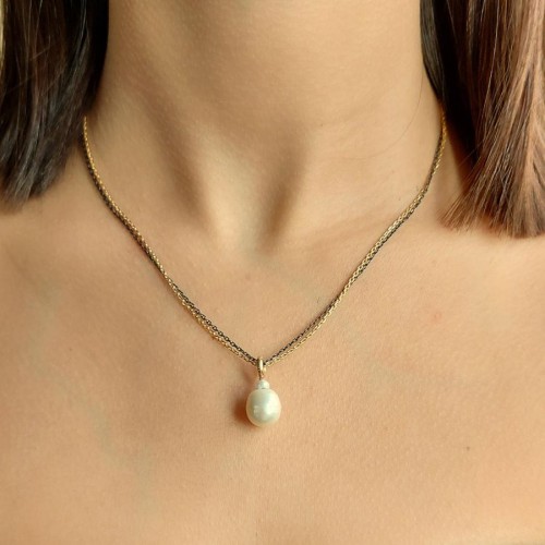 Double Chain Natural Pearl Sterling Silver Necklace - CNG Jewels