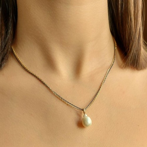Double Chain Natural Pearl Sterling Silver Necklace - CNG Jewels (1)