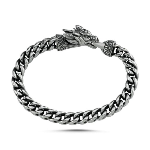 Ejderha Kafalı Kubik Gurmet Erkek Çelik Bileklik - CNG Jewels