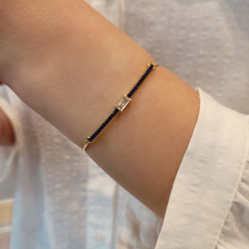 Elegant Baget Mavi Gümüş Kadın Bileklik - CNG Jewels