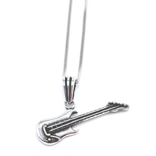 Elektro Gitar 925 Ayar Gümüş Erkek Kolye - CNG Jewels