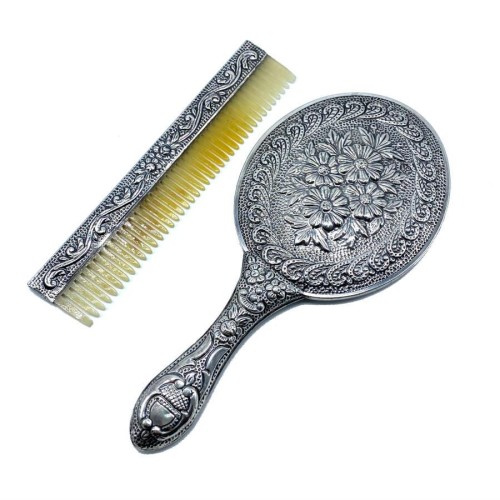  Daisy Hand Mirror Comb Double Silver Set No 3 - CNG Jewels