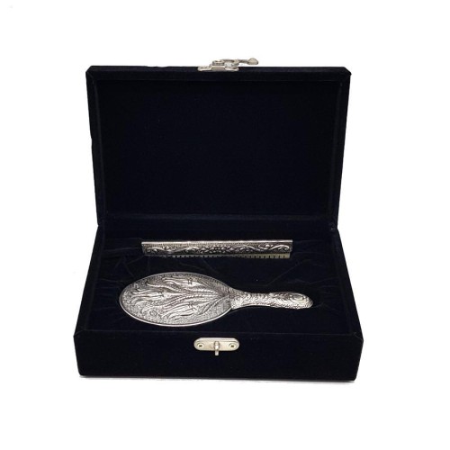 Tulip Hand Mirror Comb Double Silver Set - CNG Jewels (1)