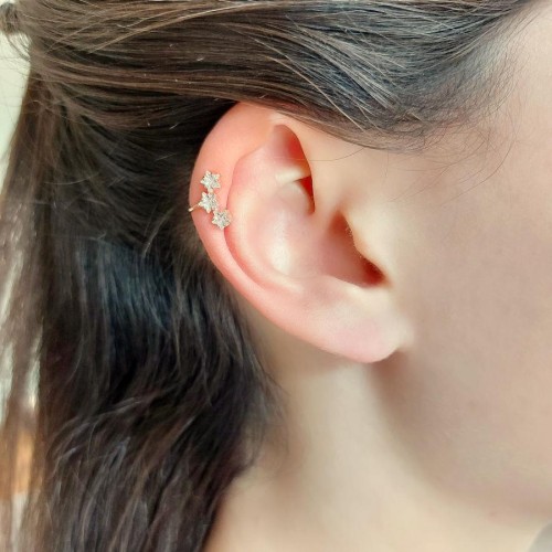 Estralla Taşlı Rose Kıkırdak Gümüş Bayan Küpe - CNG Jewels