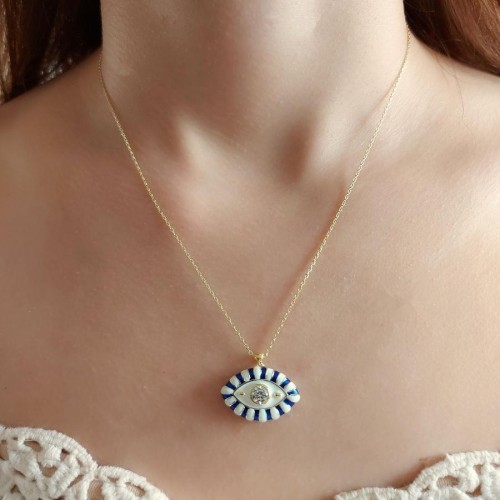 Eyelash Lacivert Beyaz Göz Gold Gümüş Kadın Kolye - CNG Jewels (1)