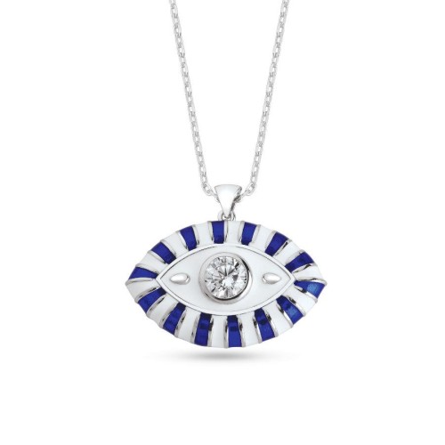 Eyelash Lacivert Beyaz Göz Gümüş Kadın Kolye - CNG Jewels