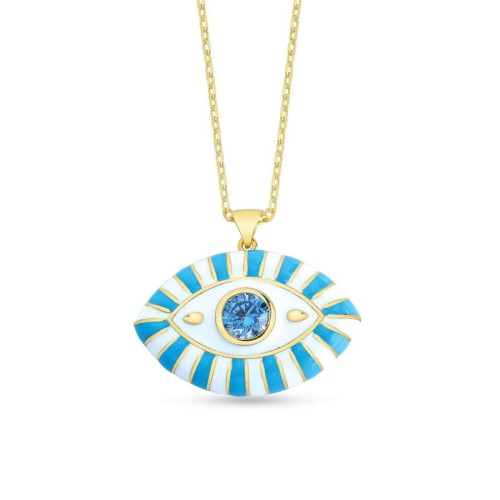 Eyelash Mavi Beyaz Göz Gold Gümüş Kadın Kolye - CNG Jewels