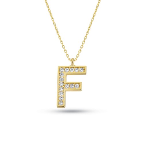 F Harfi Taşlı Altın Kolye - CNG Jewels