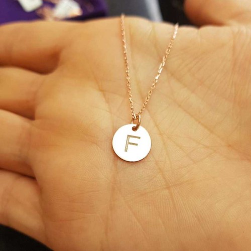 F Harfi Rose Minimal Plaka Gümüş Kadın Kolye - CNG Jewels