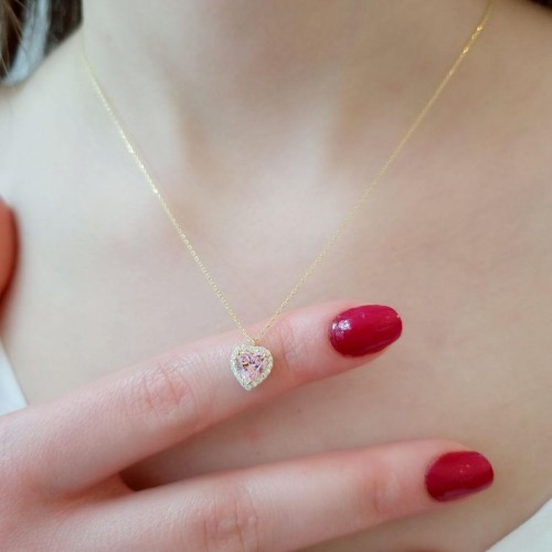 Fancy Pembe Kalp Gümüş Kadın Kolye - CNG Jewels (1)