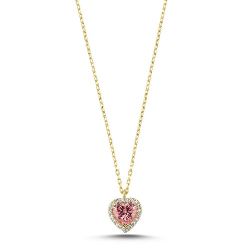Fancy Pembe Kalp Gümüş Kadın Kolye - CNG Jewels