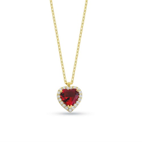 Fancy Ruby Kalp Gümüş Kadın Kolye - CNG Jewels