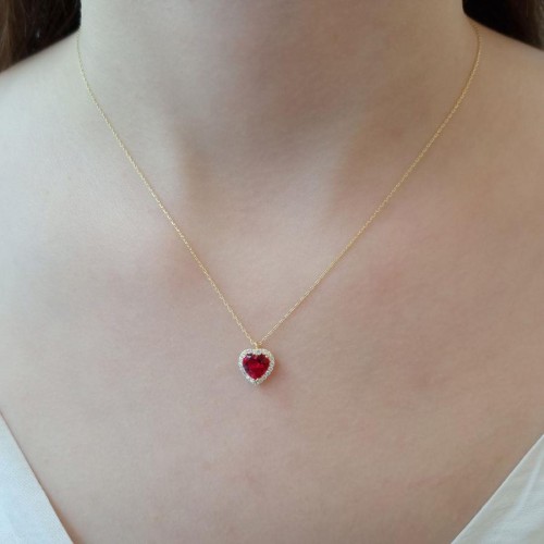 Fancy Ruby Kalp Gümüş Kadın Kolye - 3