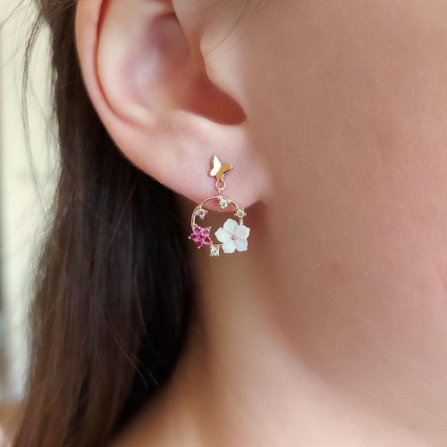 Farfalla Çiçek Rose Gümüş Bayan Küpe - CNG Jewels