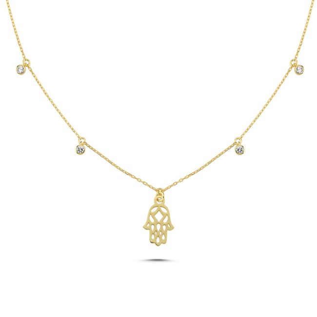 Fatma Ana Eli Taşlı Charm Kadın Gümüş Kolye - 1