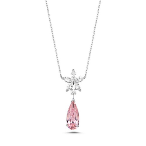 Fiore Çiçek Pembe Drop Kadın Gümüş Kolye - CNG Jewels