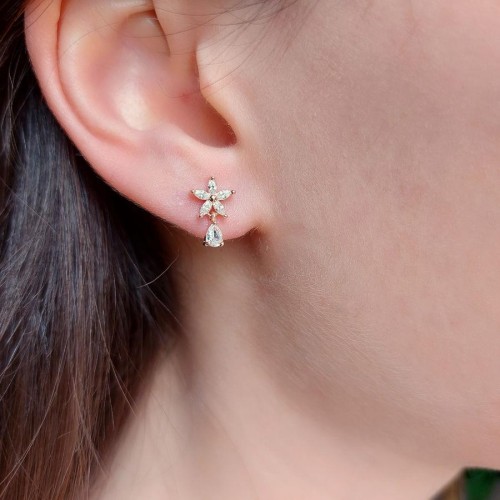 Flora Damla Tektaşlı Gümüş Kadın Küpe - CNG Jewels