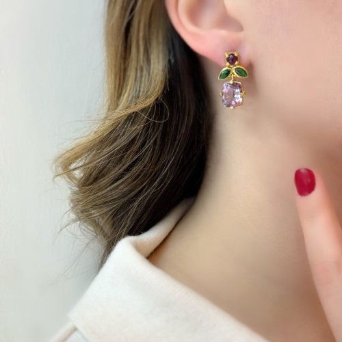 Florale Kalsedon Tasarım Kadın Gümüş Küpe - CNG Jewels (1)