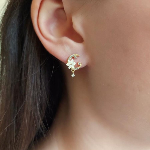 Floral Luna Gold Silver Earrings - CNG Jewels