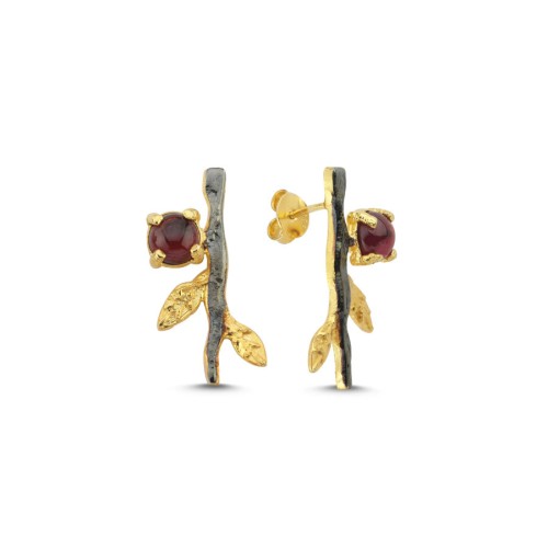 Flower Branch Garnet Tasarım Kadın Gümüş Küpe - CNG Jewels