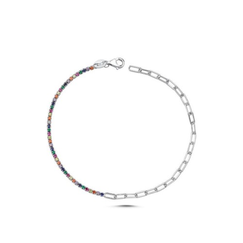 Forse Zincirli Renkli Taşlı Suyolu Gümüş Kadın Bileklik - CNG Jewels (1)