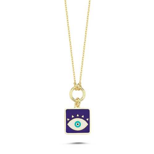 Frame Lacivert Mineli Badem Göz Gümüş Kadın Kolye - CNG Jewels