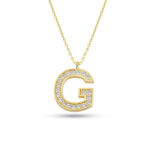 G Harfi Taşlı Altın Kolye - CNG Jewels
