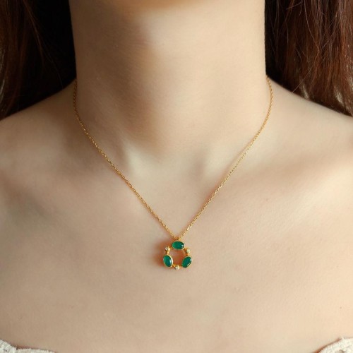 Galassia Doğal Akik Gold Gümüş Kadın Kolye - CNG Jewels