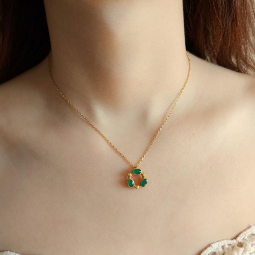 Galassia Doğal Akik Gold Gümüş Kadın Kolye - CNG Jewels (1)