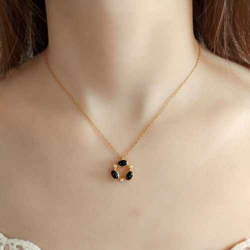 Galassia Doğal Oniks Gold Gümüş Kadın Kolye - CNG Jewels (1)